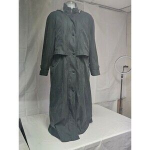 FS Limited Trench Coat Size 12 Lined Green Button Up Hooded Coat